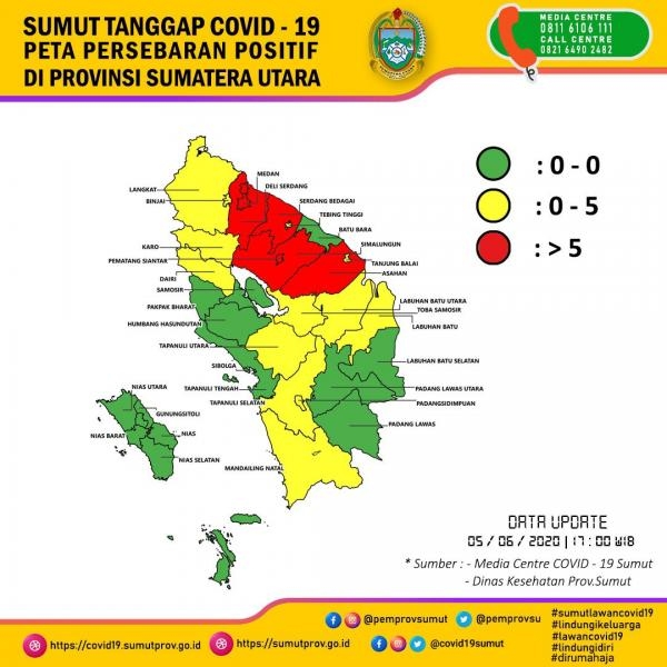 Peta Persebaran Positif di Provinsi Sumatera Utara 5 Juni 2020